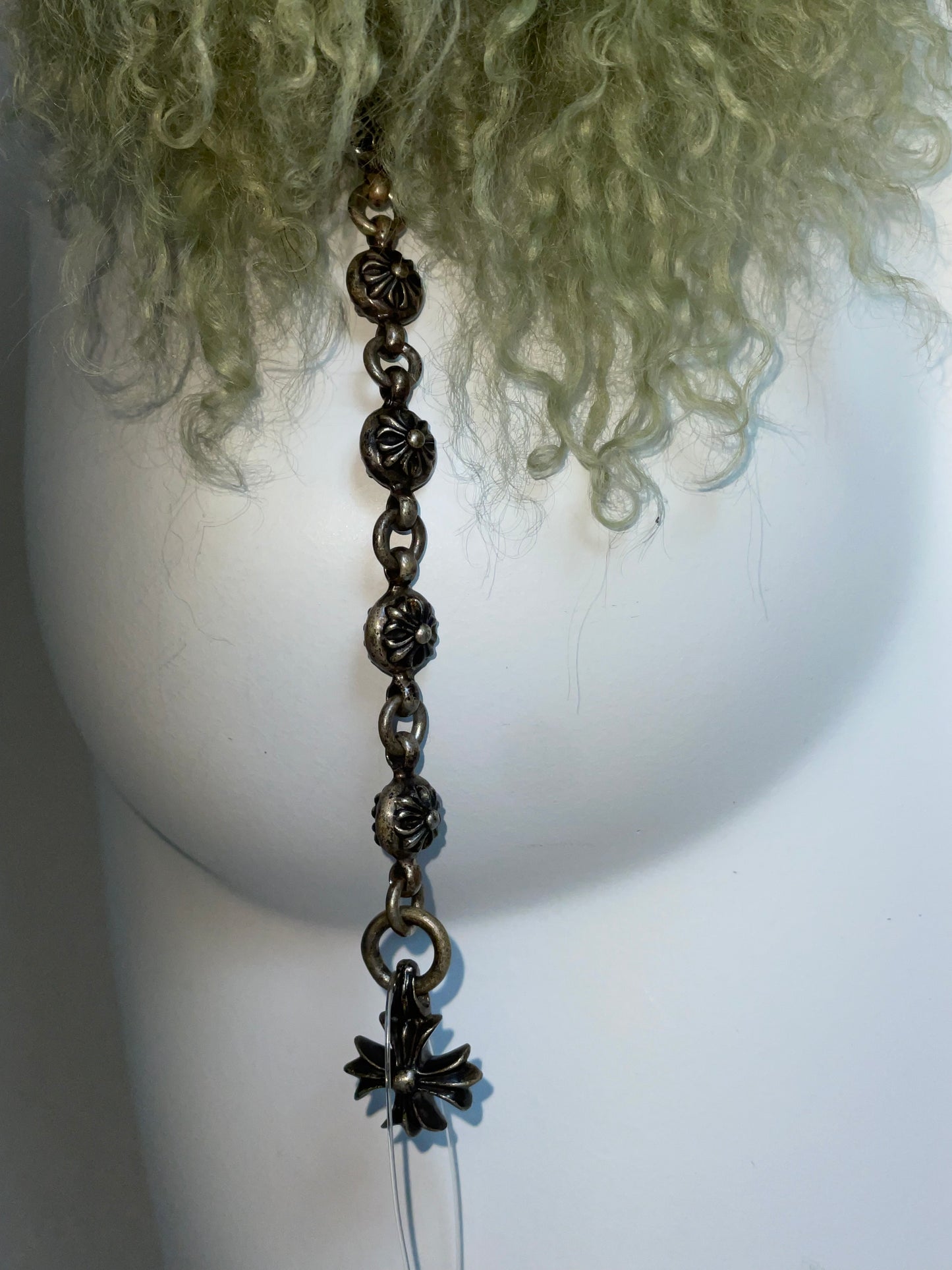 NWT Vintage 2000's Chrome Hearts Green Curly Lamb Fur Collar w Chains