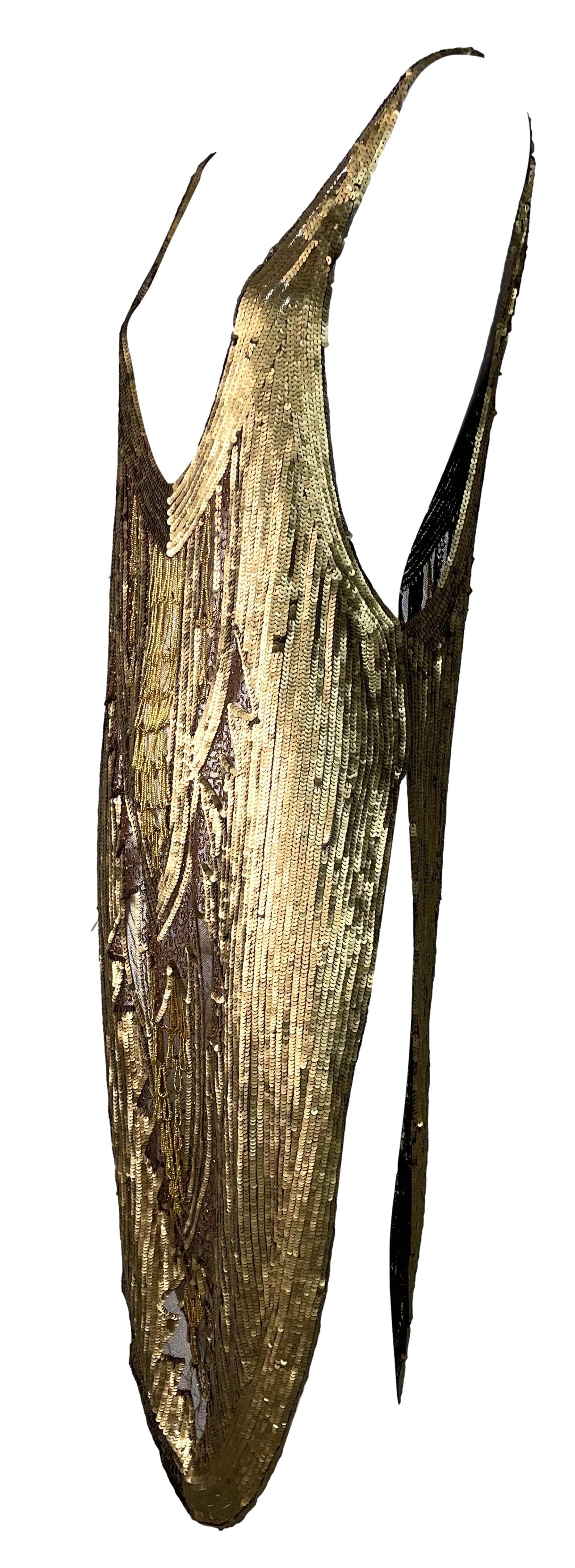 Vintage 1990's Norma Kamali Egyptian Gold Cleopatra Plunging High Slit Dress