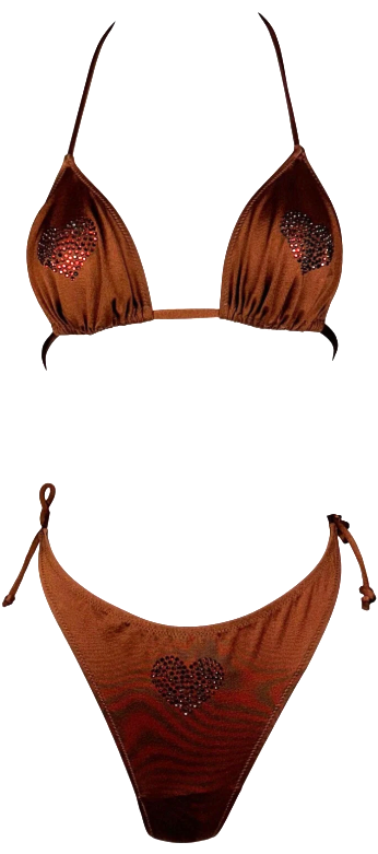 NWT 1990's Dolce & Gabbana Red Crystal Heart Bronze Bikini Swimwear