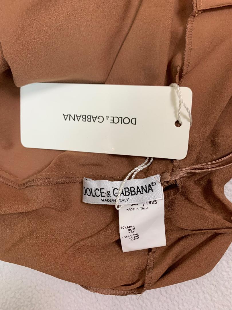 Vintage NWT 1990's Dolce & Gabbana Sheer Tan Stretch Silk Wiggle Maxi Dress