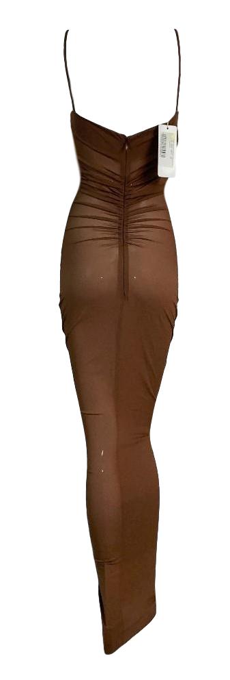 Vintage NWT 1990's Dolce & Gabbana Sheer Tan Stretch Silk Wiggle Maxi Dress