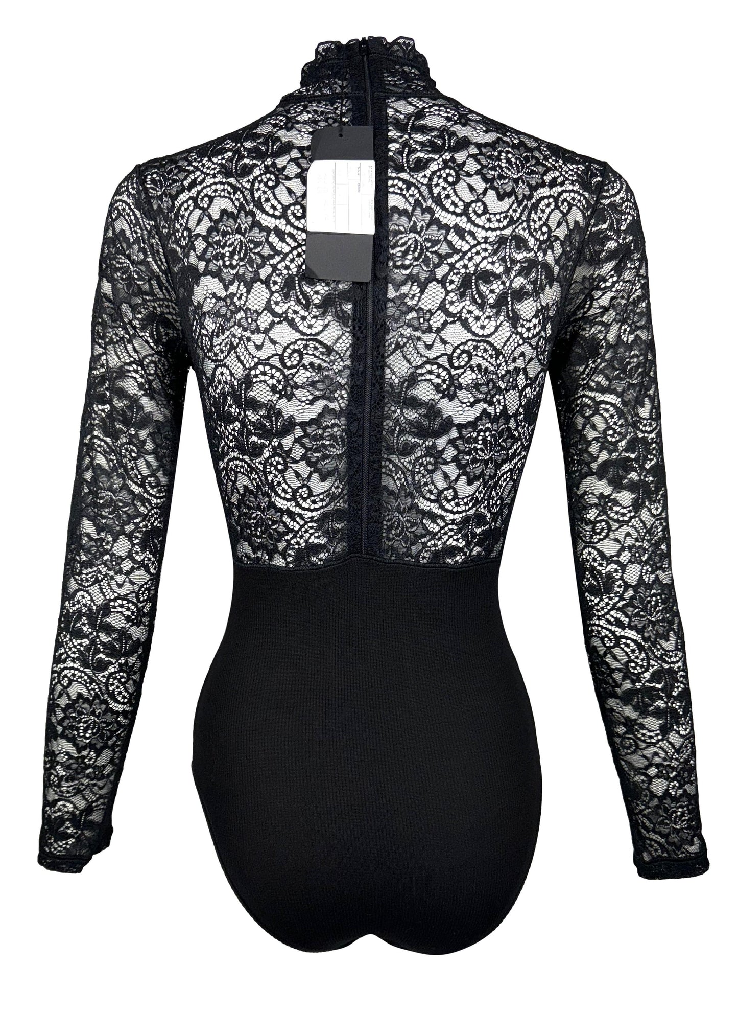 NWT 1990's Dolce & Gabbana Sheer Black Lace High Neck Goth Princess Bodysuit Top