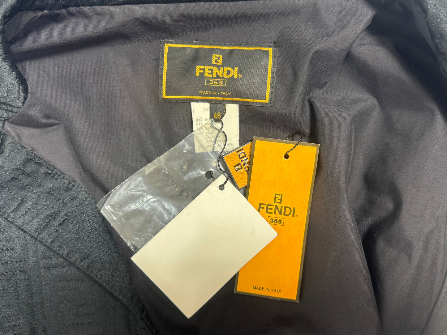 NWT 1990's Fendi x Karl Lagerfeld Black Logo Monogram Long Trench Coat Jacket