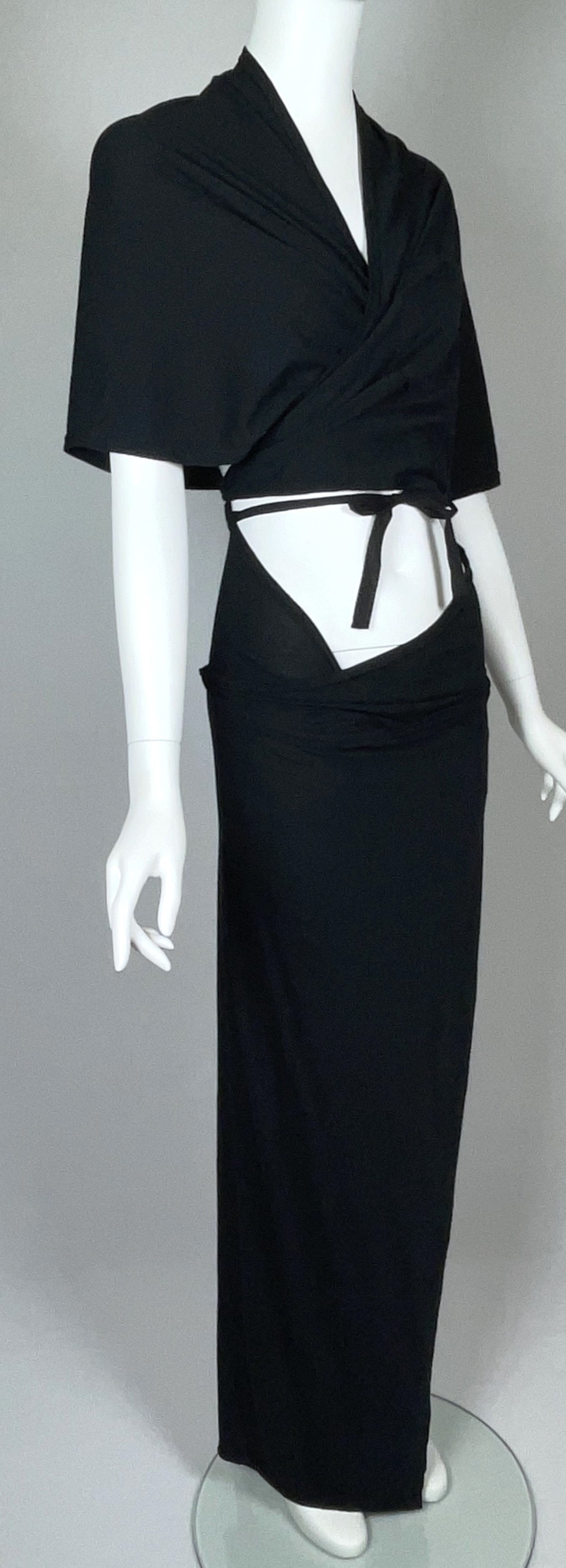 Unworn Vintage 1990's Maison Martin Margiela Black Cut-Out Wrap Maxi Dress