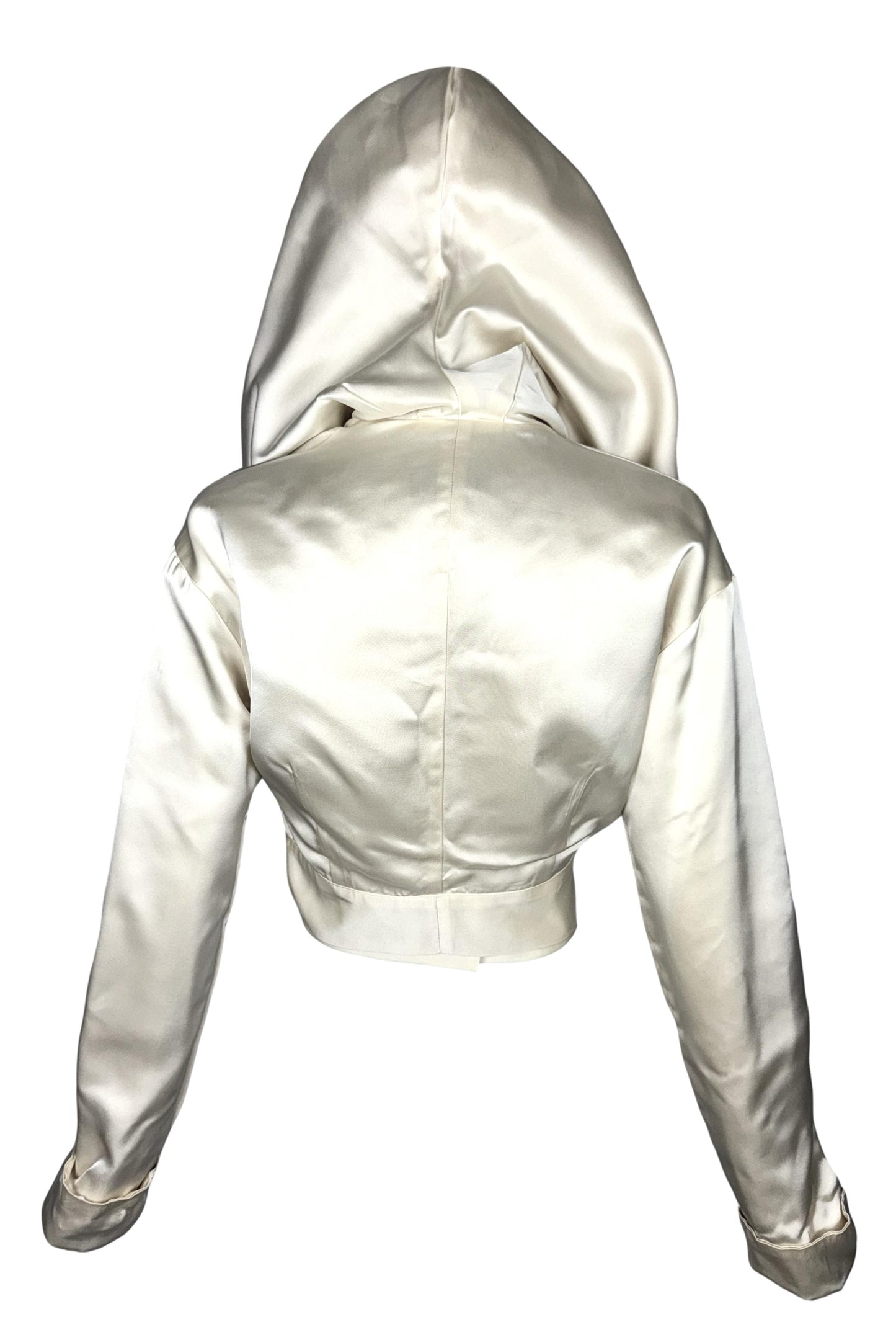 S/S 1992 Dolce & Gabbana Ivory Satin Hooded Cropped Jacket