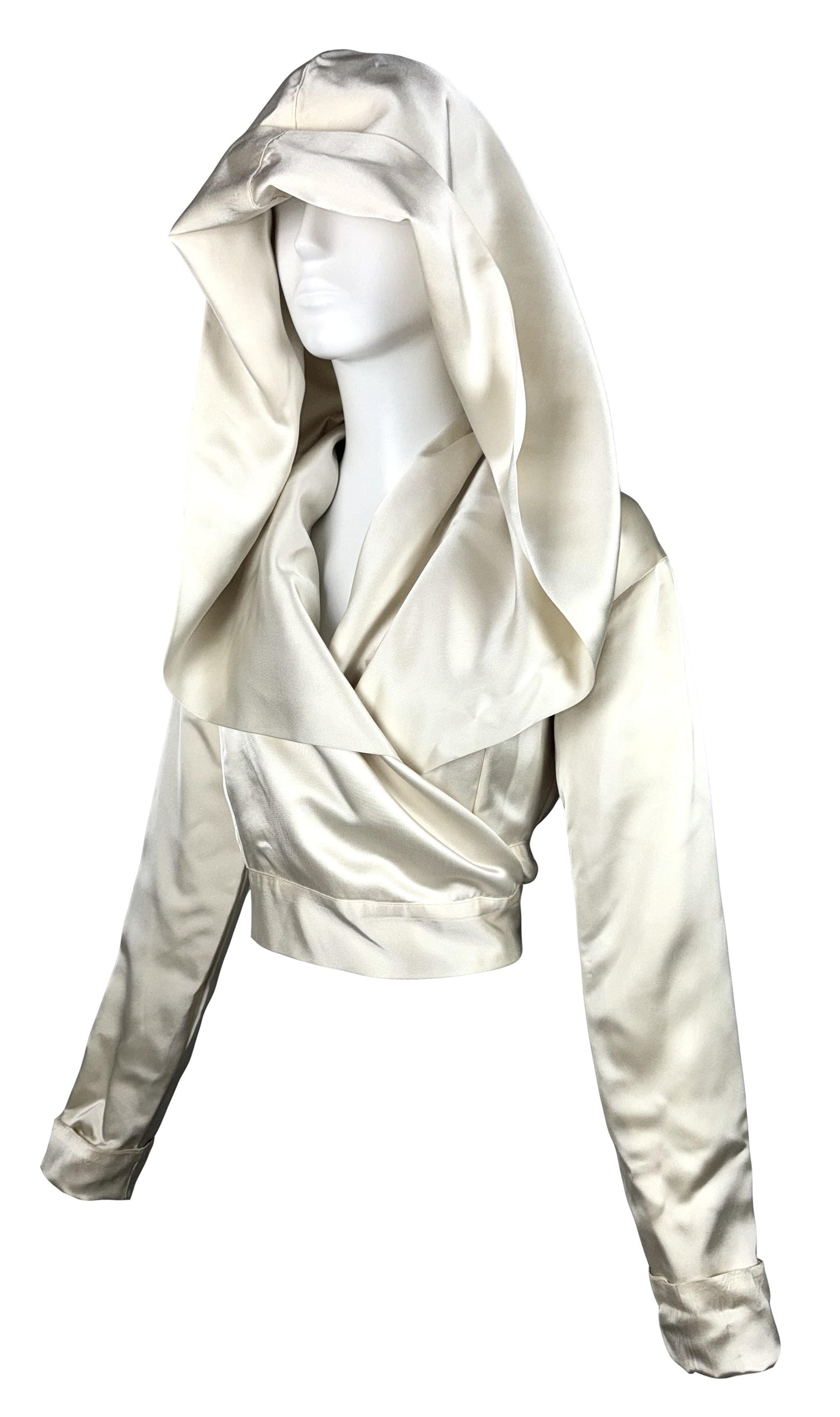 S/S 1992 Dolce & Gabbana Ivory Satin Hooded Cropped Jacket