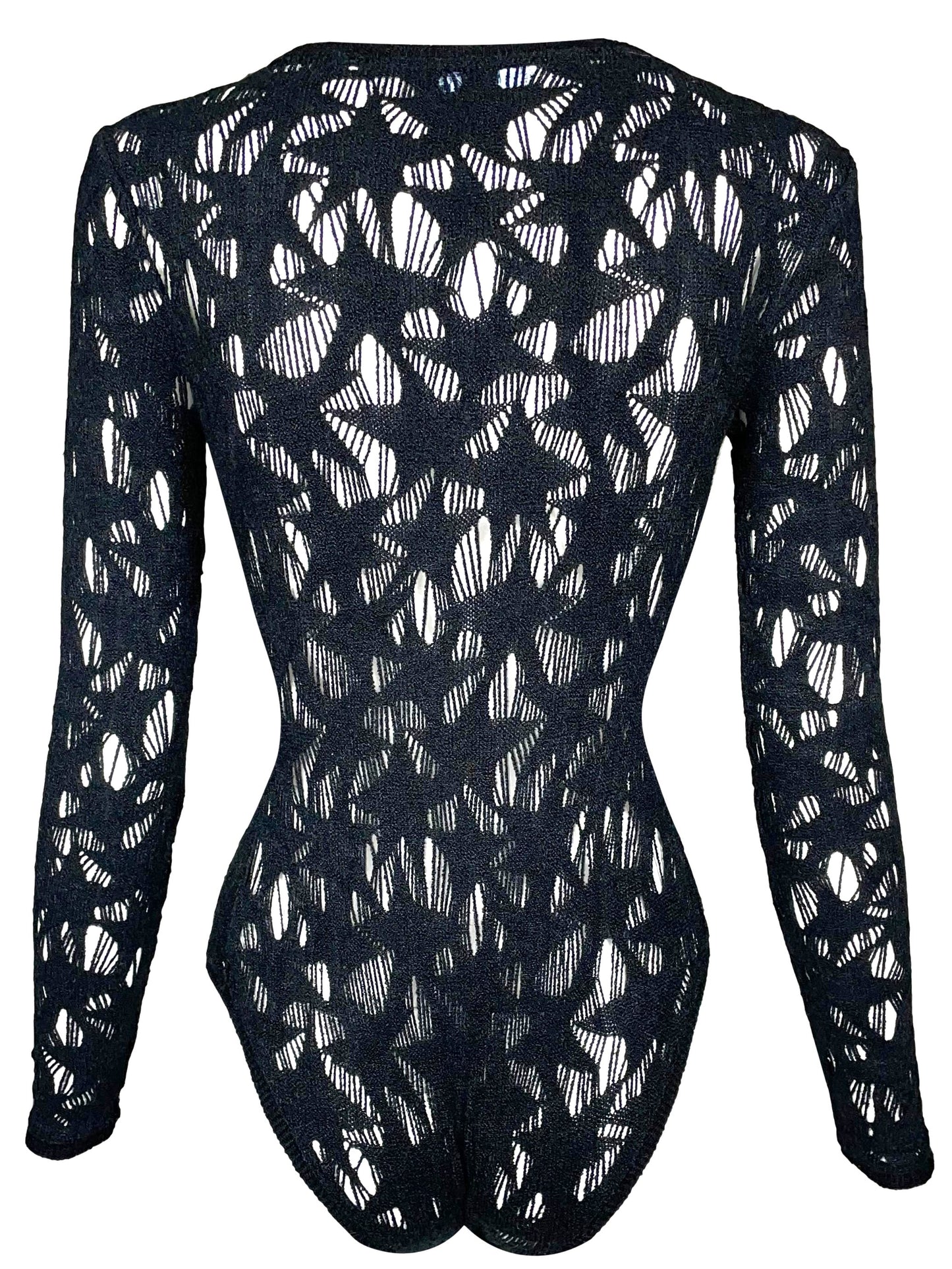 Vintage 1990's Thierry Mugler Sheer Star Knit Black Bodysuit Top