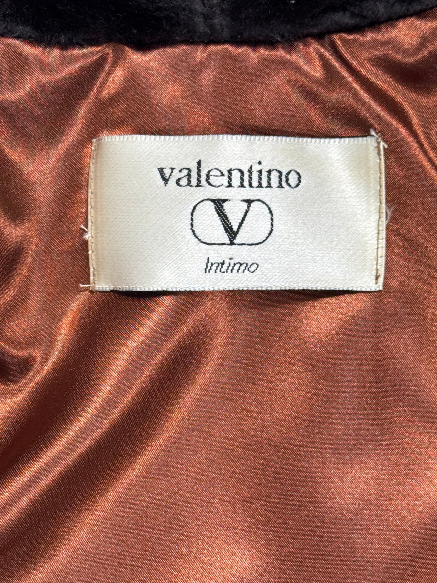 Vintage 1990's Valentino 1930's Style Bronze Velvet Faux Fur Robe Coat Dress
