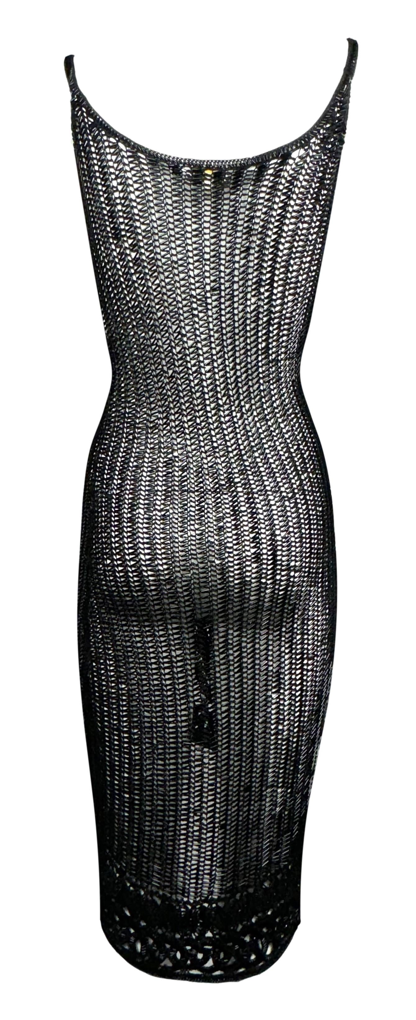 Vintage 1990's Valentino Sheer Black Knit Beaded Bodycon Dress