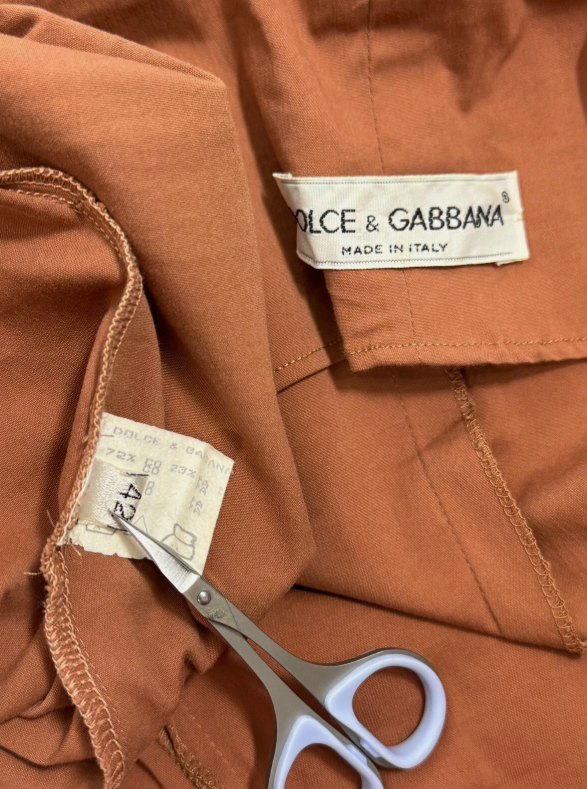 Vintage 1991 Dolce & Gabbana 1950's Pin-Up Style Tan Off Shoulder Mini Dress