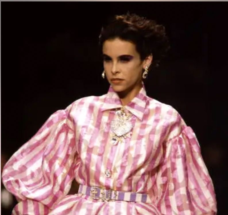 F/W 1992 Christian Dior by Gianfranco Ferre Runway Large Gold Crystal Heart and Chunky Gold Chain Necklace