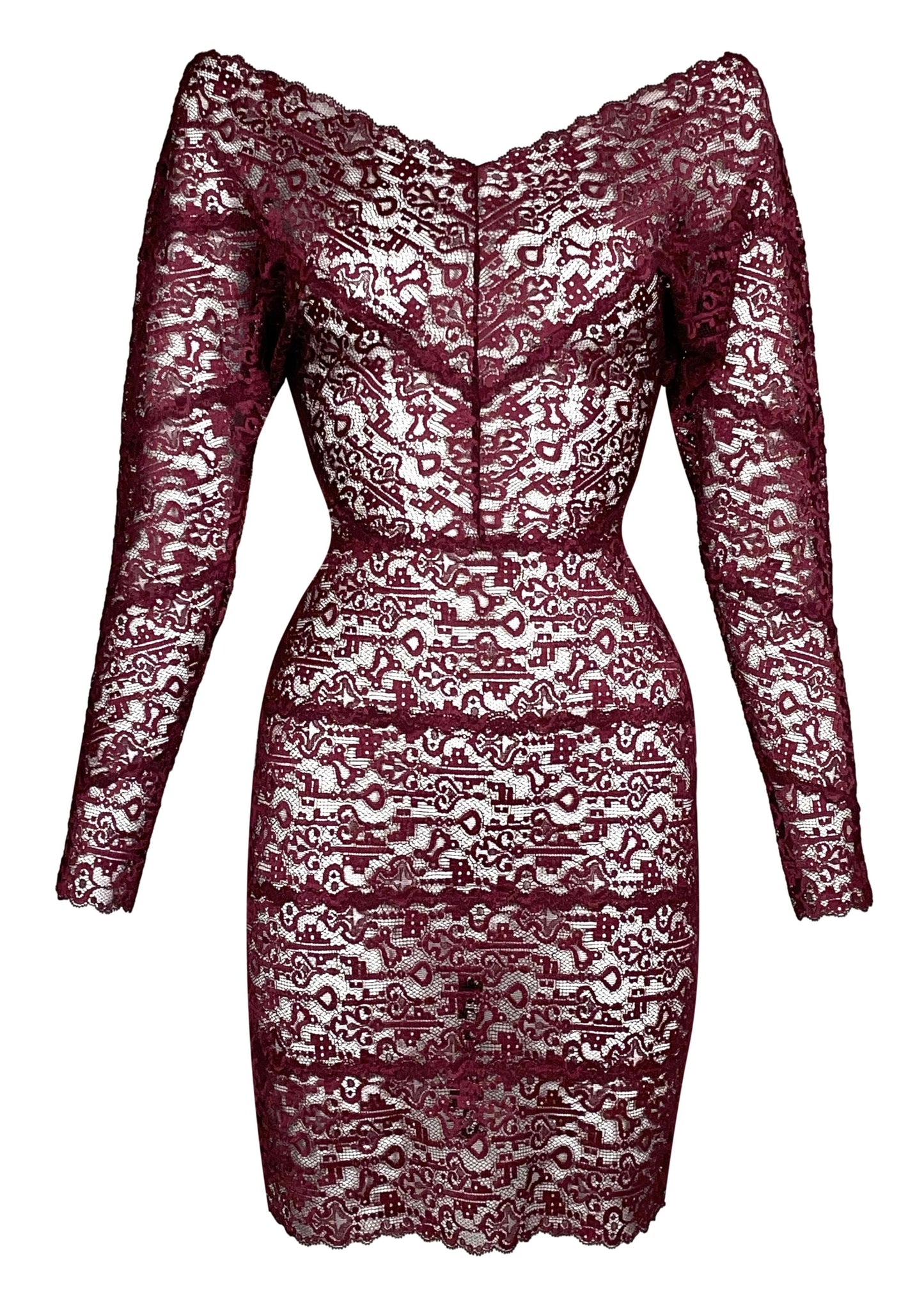 F/W 1995 Chantal Thomass Runway Sheer Blood Red Lace Pin-Up Wiggle Dress