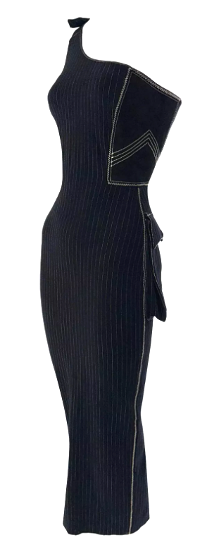F/W 1992 Jean Paul Gaultier Runway Large Butt Pockets One Shoulder Maxi Dress