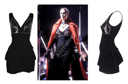 Vintage F/W 1992 Jean Paul Gaultier Runway Black Cone Bra Large Butt Pockets Mini Dress