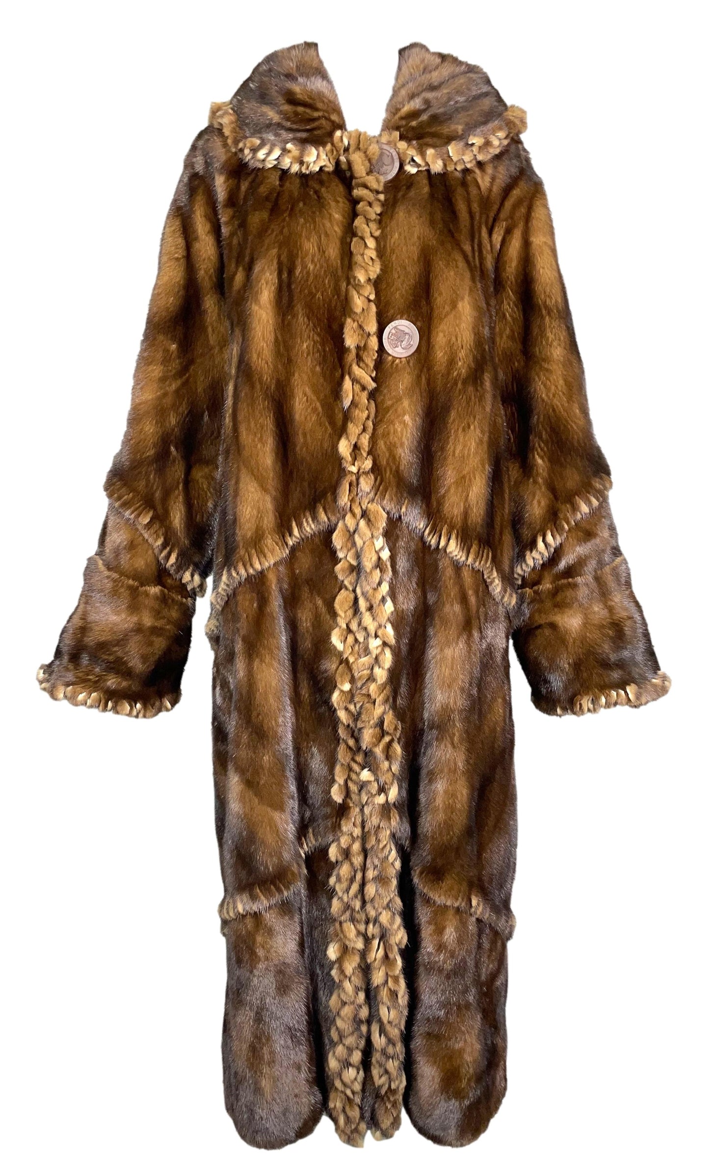 Vintage F/W 1993 Fendi by Karl Lagerfeld Mink Fur Fringe Long Coat