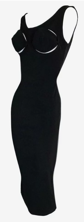 S/S 1993 Jean Paul Gaultier Black Pin-Up Cut-Out 3-D Cone Wiggle Maxi Dress