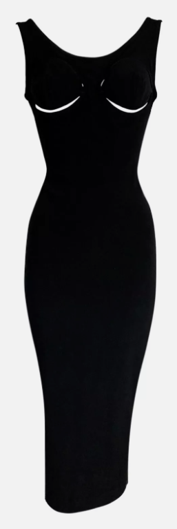 S/S 1993 Jean Paul Gaultier Black Pin-Up Cut-Out 3-D Cone Wiggle Maxi Dress