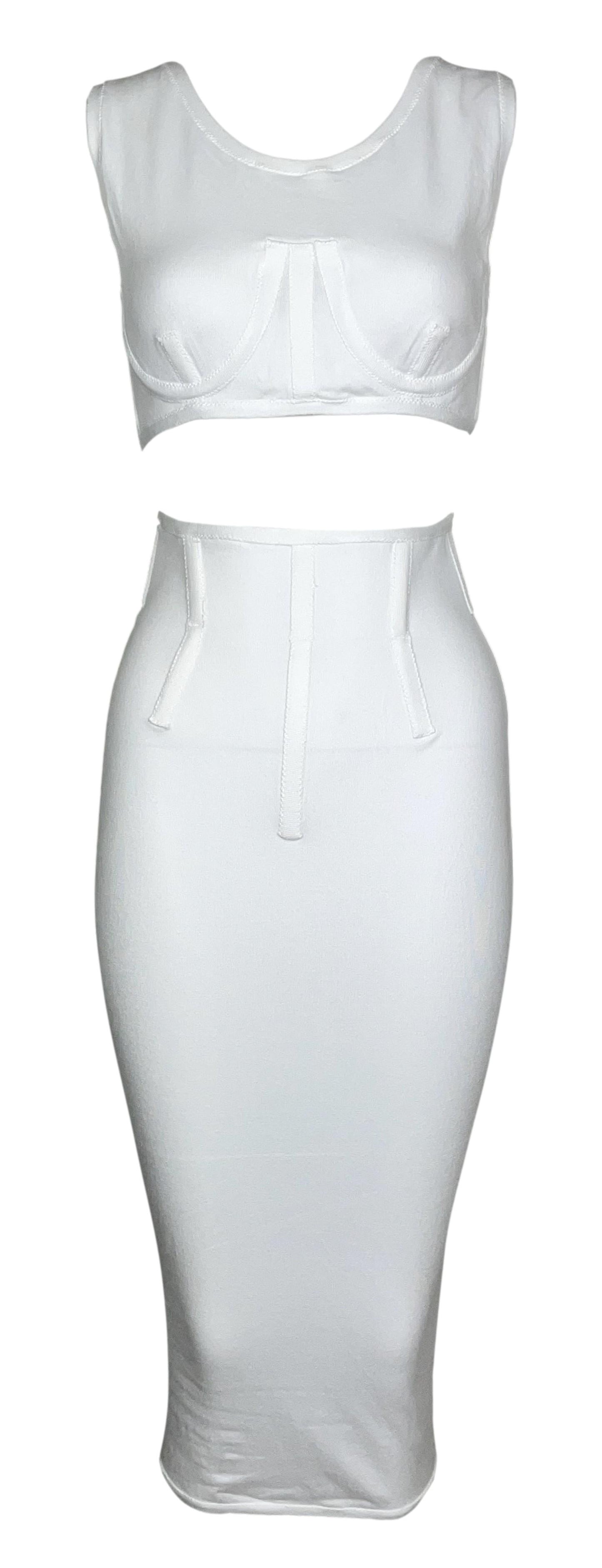 S/S 1993 Jean Paul Gaultier White Crop Top & Bodycon High Waist Maxi Skirt Set