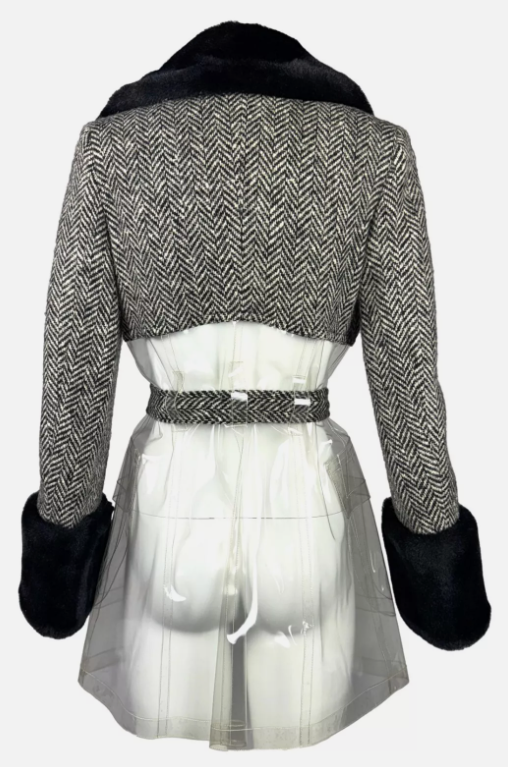 ge F/W 1994 Dolce & Gabbana Runway 60's MOD Style Tweed Plastic Faux Fur Jacket