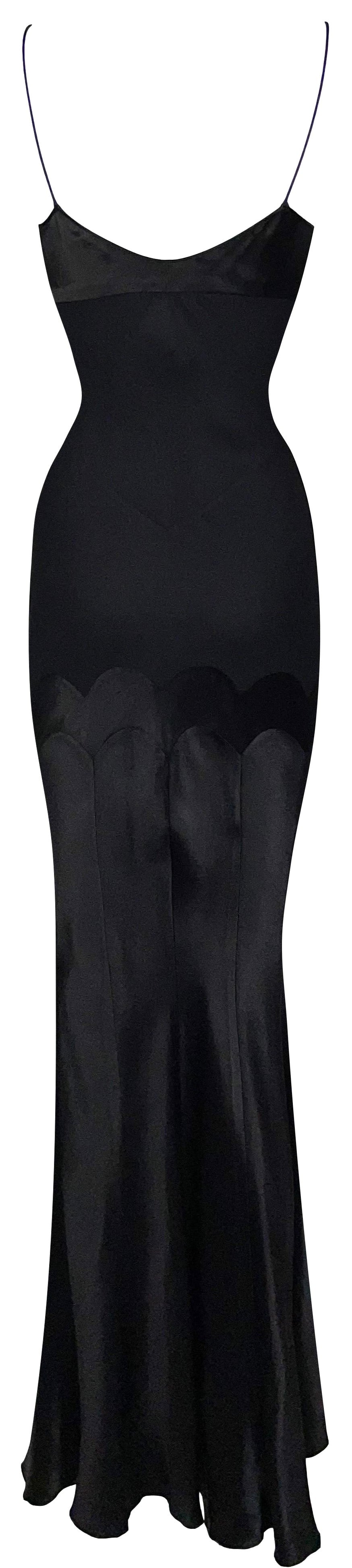 S/S 1994 John Galliano Black Plunging Chest Cut-Out High Slit Maxi Slip Dress