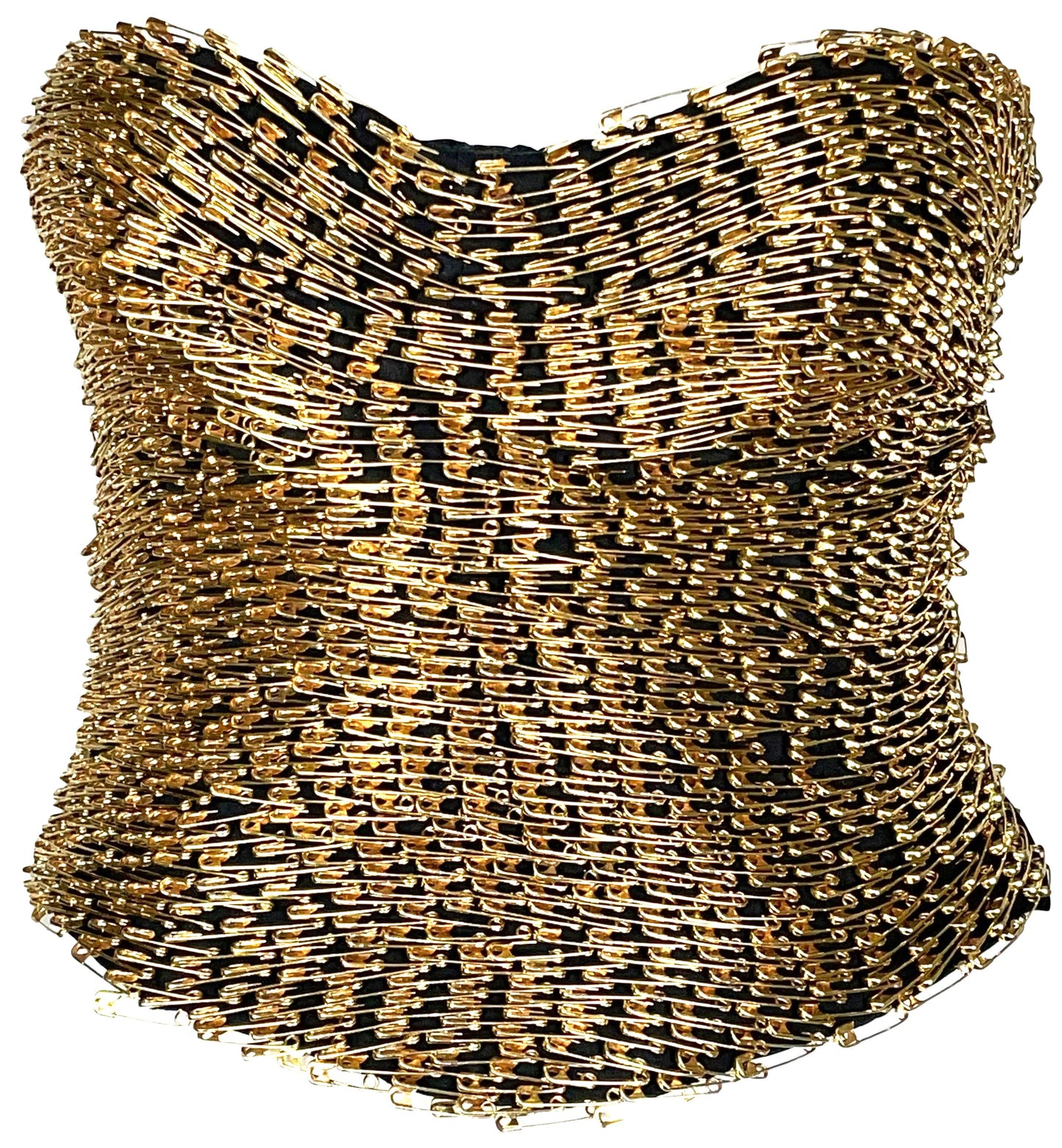 S/S 1994 Moschino Couture Runway Gold Safety Pin Bustier Top