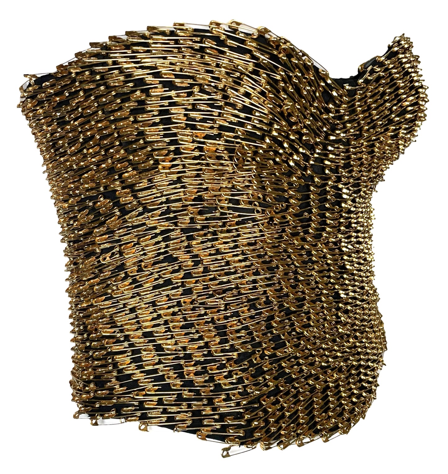 S/S 1994 Moschino Couture Runway Gold Safety Pin Bustier Top
