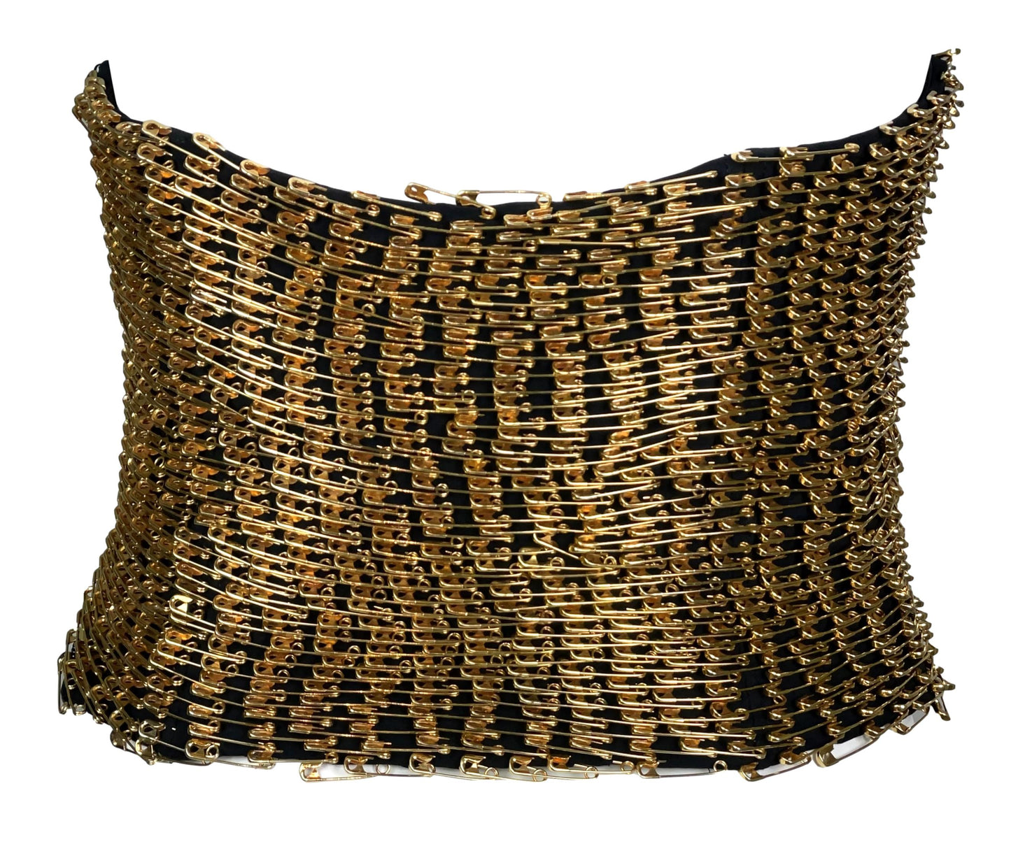 S/S 1994 Moschino Couture Runway Gold Safety Pin Bustier Top
