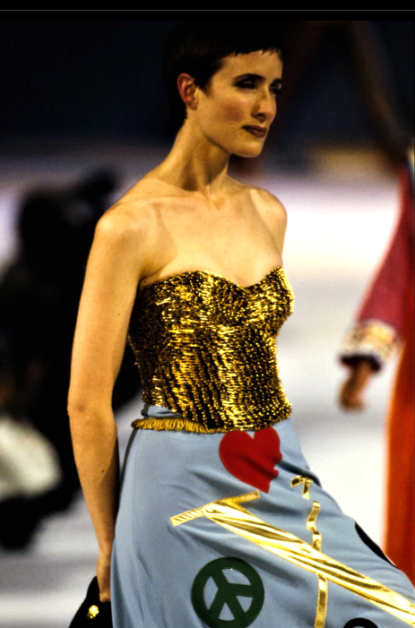 S/S 1994 Moschino Couture Runway Gold Safety Pin Bustier Top