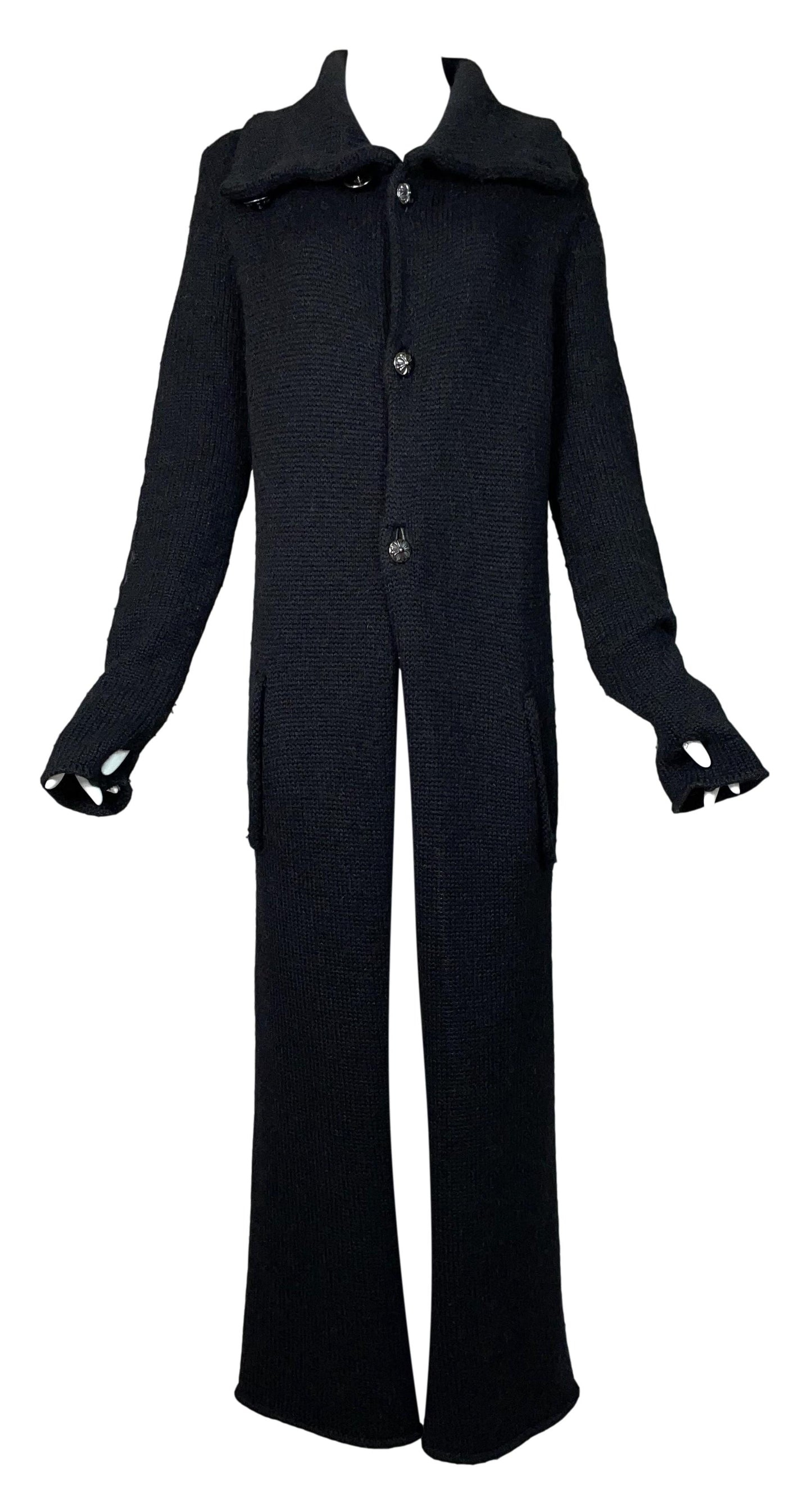1995 Chrome Hearts Knit Sweater Coat Dress w Leather Cross Patches & Silver Buttons
