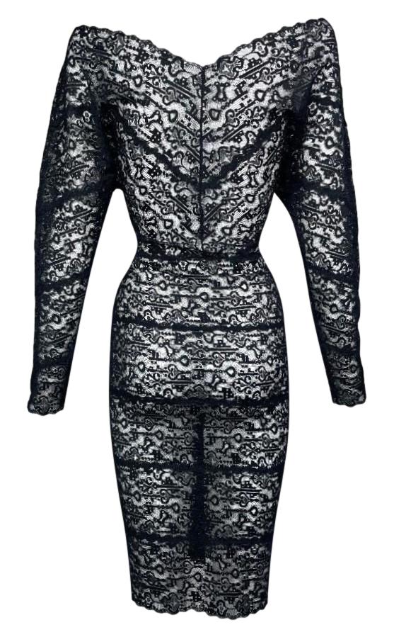 F/W 1995 Chantal Thomass Runway Sheer Black Lace Pin-Up Wiggle Dress