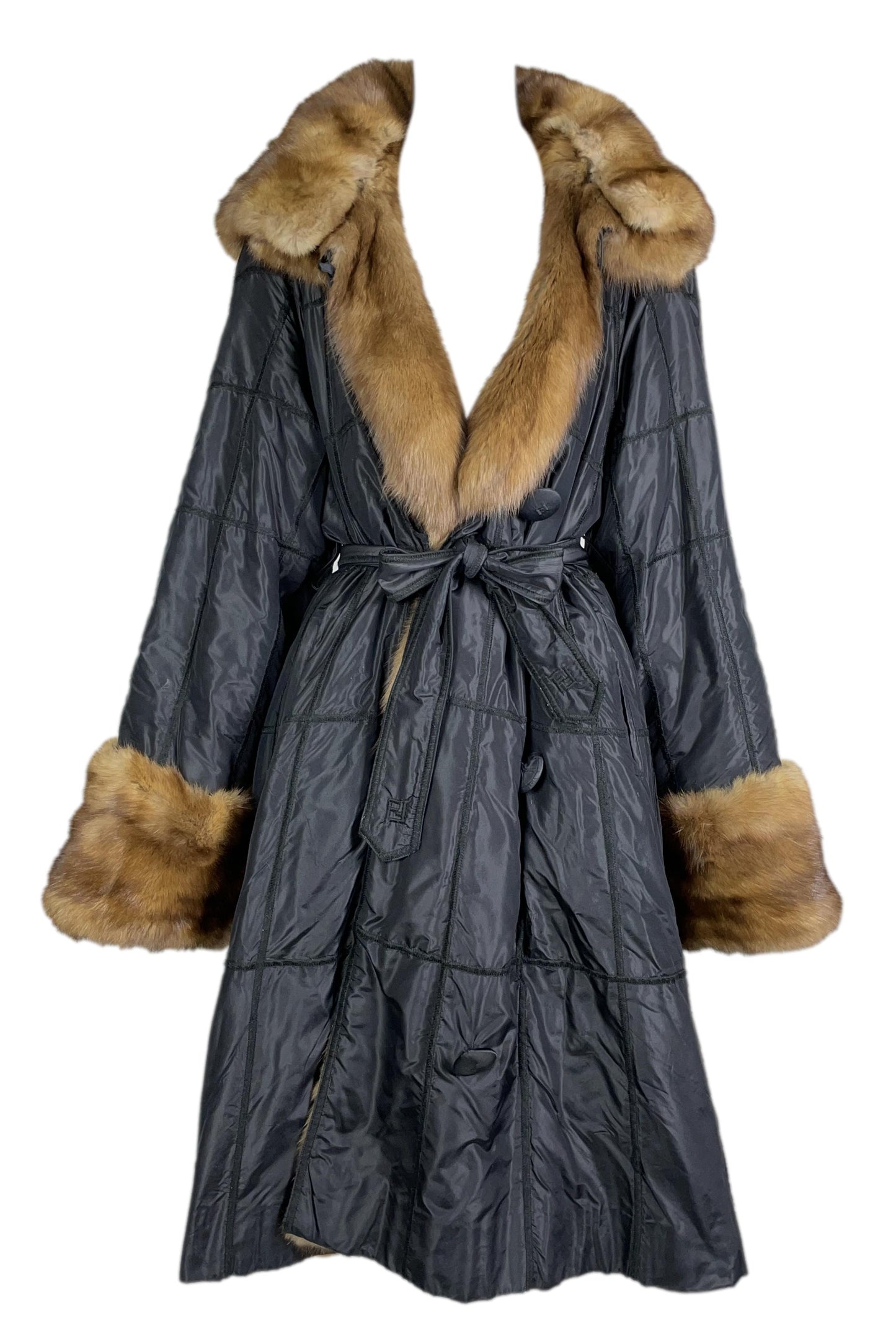 F/W 1995 Fendi by Karl Lagerfeld Sable Fur & Black Satin Reversible Hooded Coat