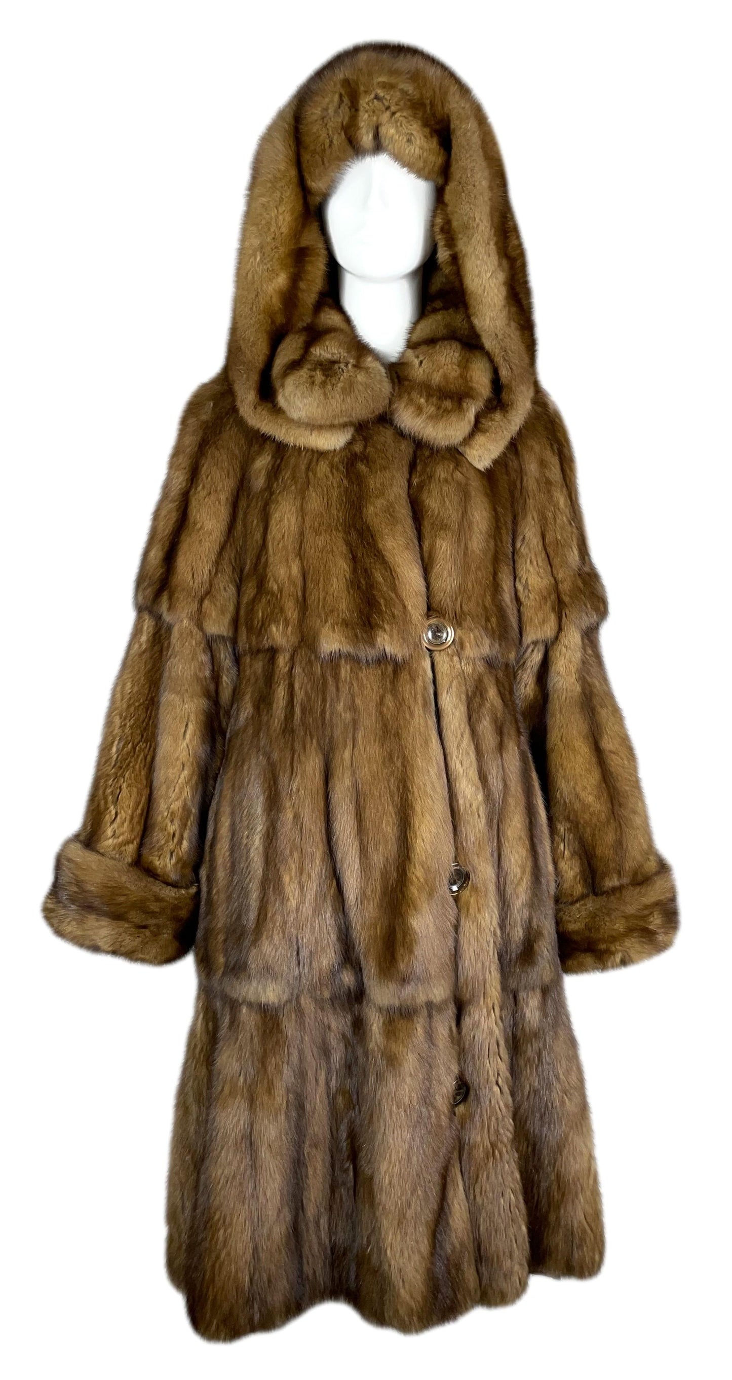 F/W 1995 Fendi by Karl Lagerfeld Sable Fur & Black Satin Reversible Hooded Coat
