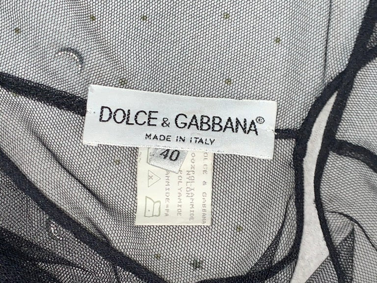 S/S 1995 Dolce & Gabbana Runway Sheer Black Mesh Embellished Mini Dress
