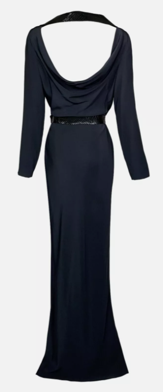 F/W 1996 Givenchy by John Galliano Runway 1940's Old Hollywood Blue Maxi Dress w Snakeskin Belt