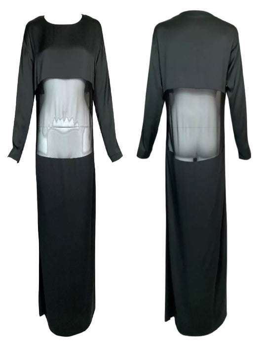 Vintage 1996 Gucci by Tom Ford Sexy Sheer Panel Dark Gray Maxi Dress 42