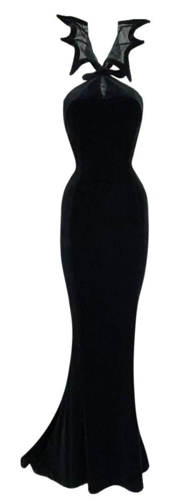 S/S 1997 Thierry Mugler Kiss of the Spiderwoman Black Velvet Mermaid Gown Dress