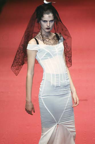 F/W 1997 Dolce & Gabbana Runway Sheer Black Off Shoulder Feather Gown Dress