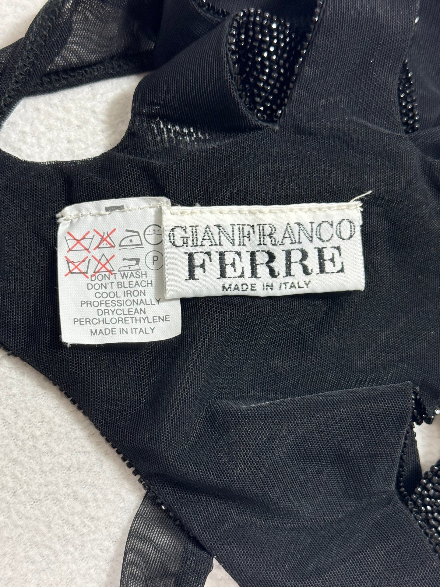 Vintage S/S 1997 Gianfranco Ferre Black Beaded Lingerie Bodysuit Top