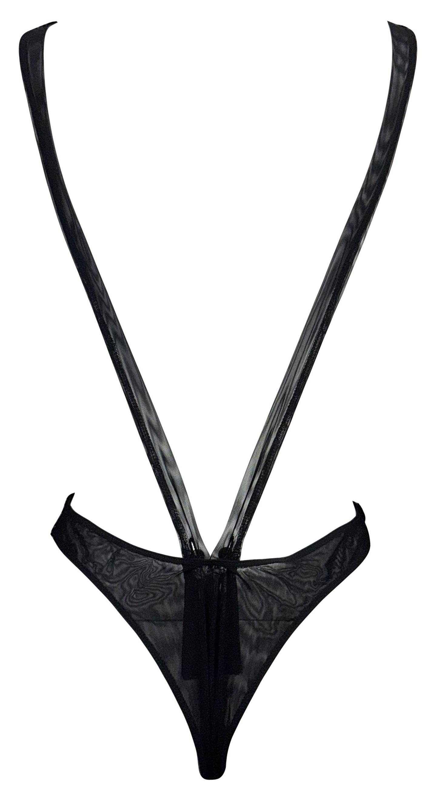 Vintage S/S 1997 Gianfranco Ferre Black Beaded Lingerie Bodysuit Top