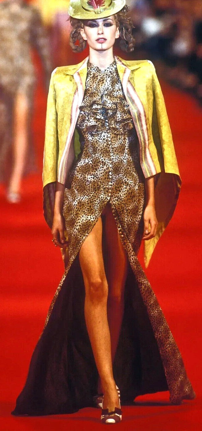 S/S 1997 Givenchy by John Galliano Runway Pin-Up Leopard Silk Maxi Dress