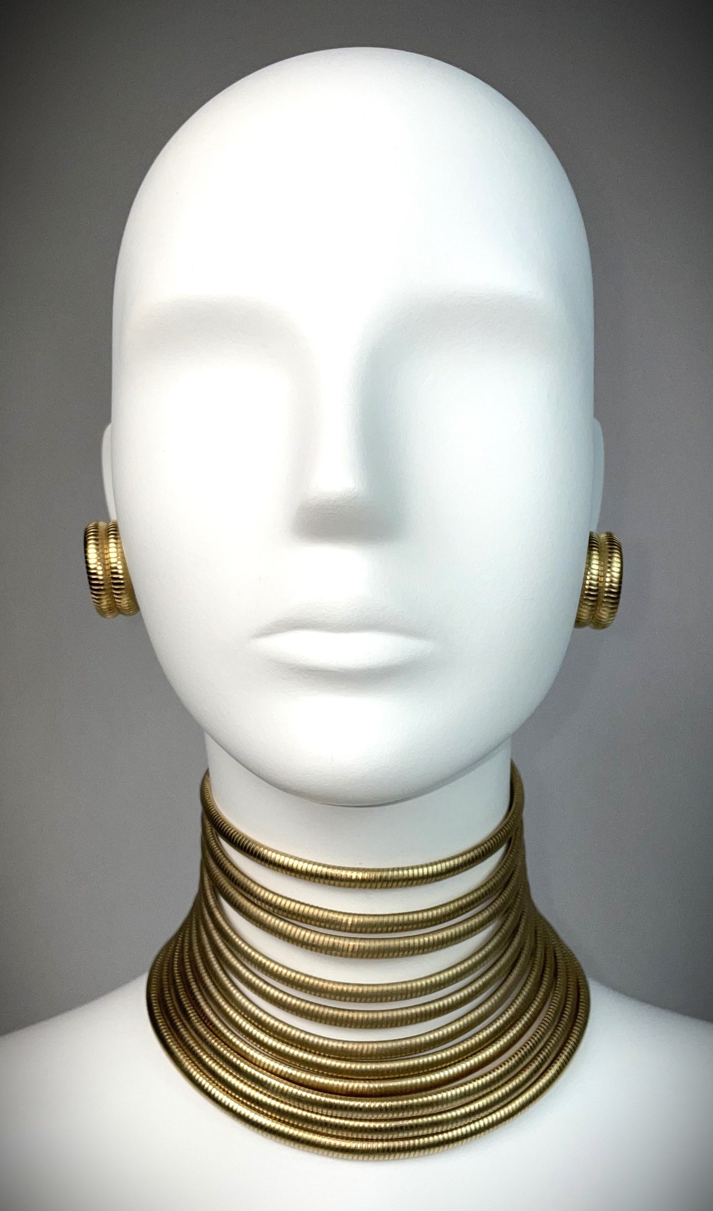 F/W 1997 Christian Dior by John Galliano Museum Gold Extra Wide Masai Choker Necklace Earrings & Bracelet