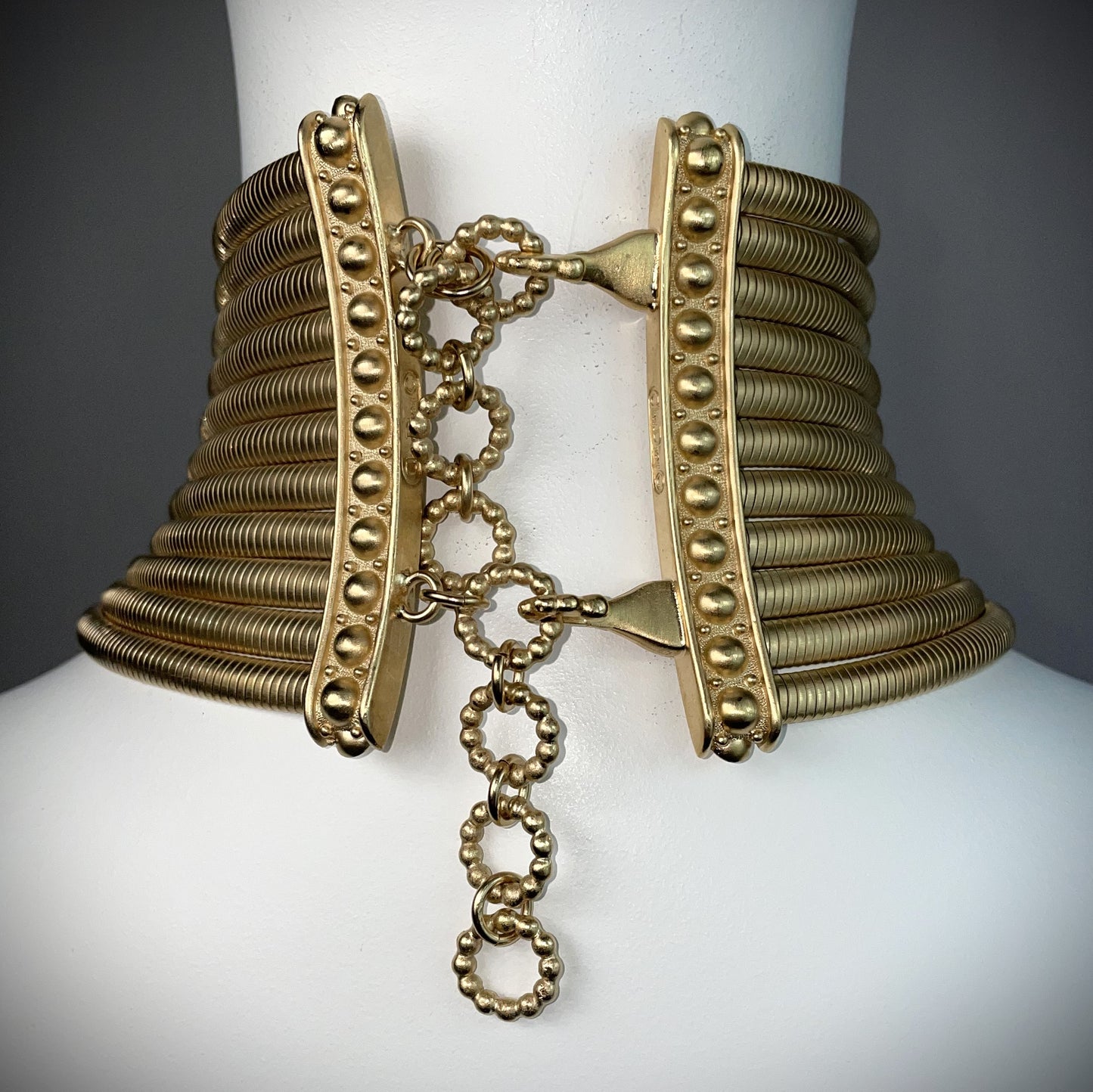 F/W 1997 Christian Dior by John Galliano Museum Gold Extra Wide Masai Choker Necklace Earrings & Bracelet