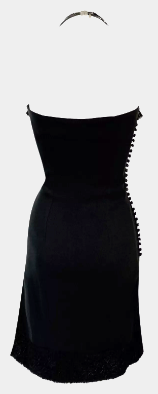 F/W 1997 Christian Dior by John Galliano Black Beaded Choker Lace High Slits Mini Dress