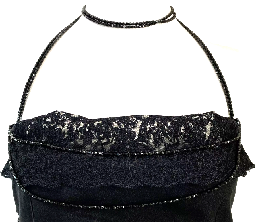 F/W 1997 Christian Dior by John Galliano Black Beaded Choker Lace High Slits Mini Dress