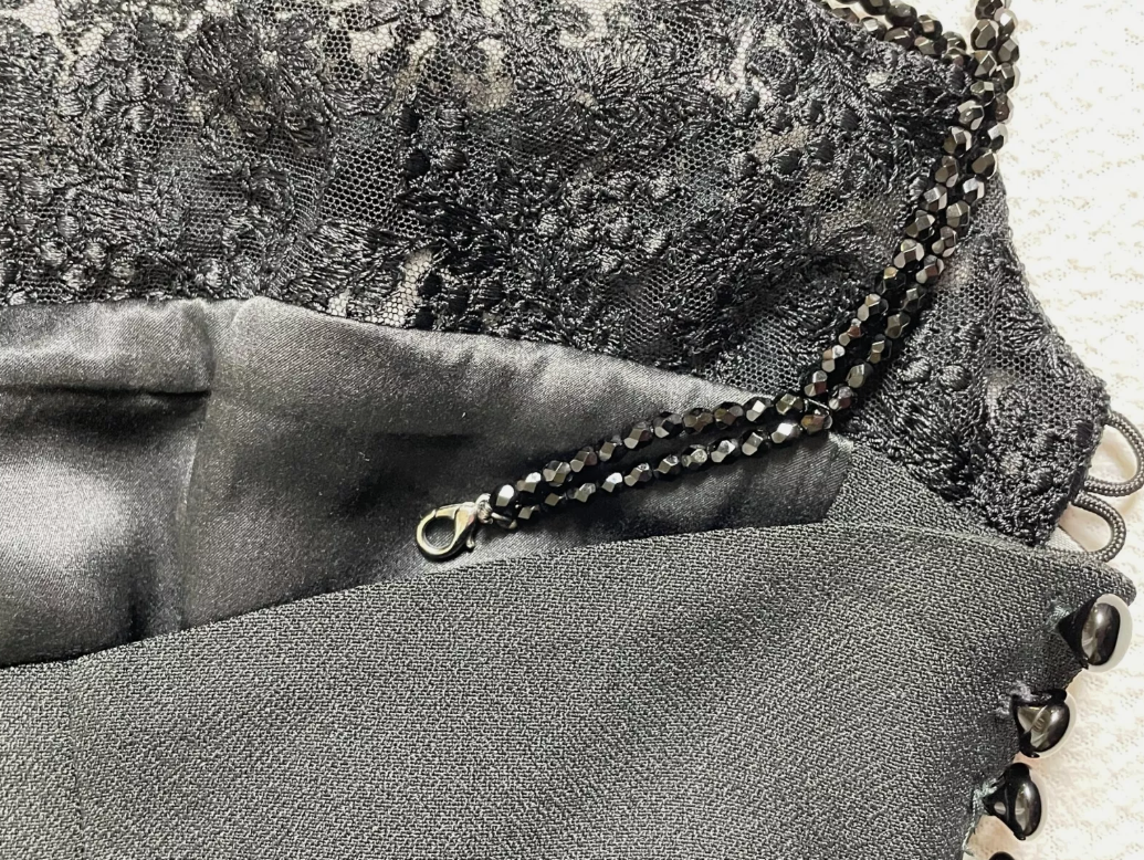 F/W 1997 Christian Dior by John Galliano Black Beaded Choker Lace High Slits Mini Dress