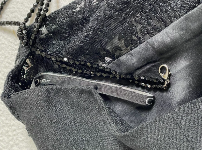 F/W 1997 Christian Dior by John Galliano Black Beaded Choker Lace High Slits Mini Dress