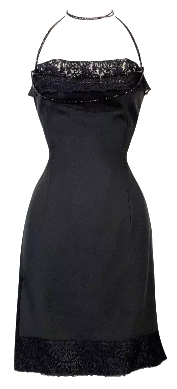 F/W 1997 Christian Dior by John Galliano Black Beaded Choker Lace High Slits Mini Dress