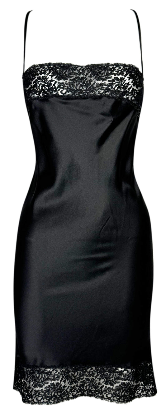 F/W 1997 Christian Dior x John Galliano Sheer Black Lace Chest Silk Satin LBD Mini Dress