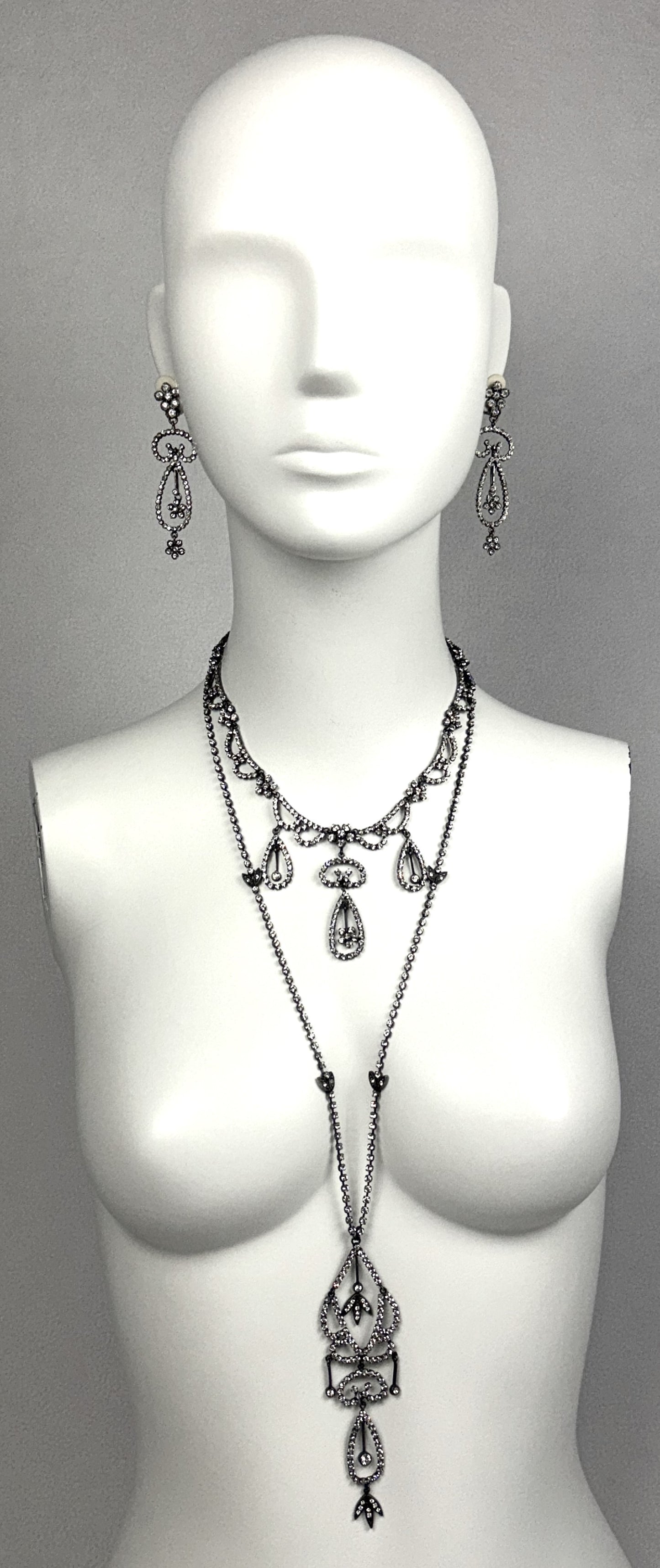 F/W 1997 Christian Dior by John Galliano Large Crystal Drop Earrings & 2 Necklace Set