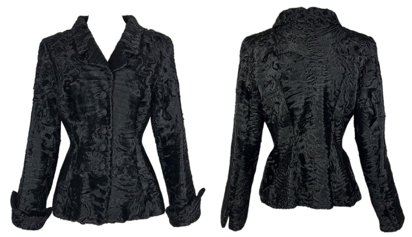 F/W 1997 Christian Dior by John Galliano Runway RARE Black Broadtail Fur Fitted Pin-Up Jacket